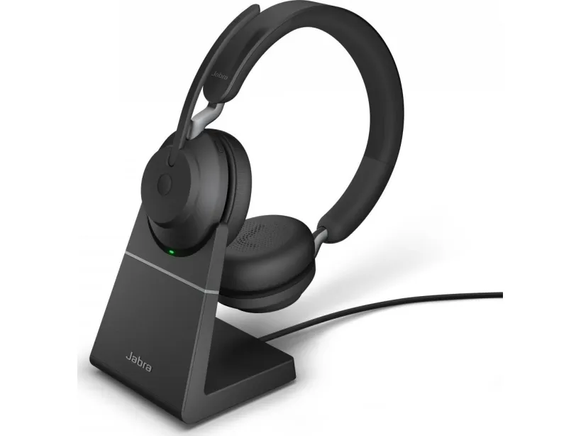 Jabra Evolve2 65 MS Stereo - Headset - på øret - Bluetooth - trådløs - USB-A - støjisolerende - sort - med opladningsstander - Certified for Microsoft Teams