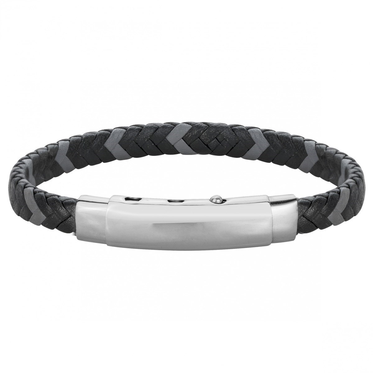 Bracelet souple mono-motif en Acier 316L et cuir - blanc brillant