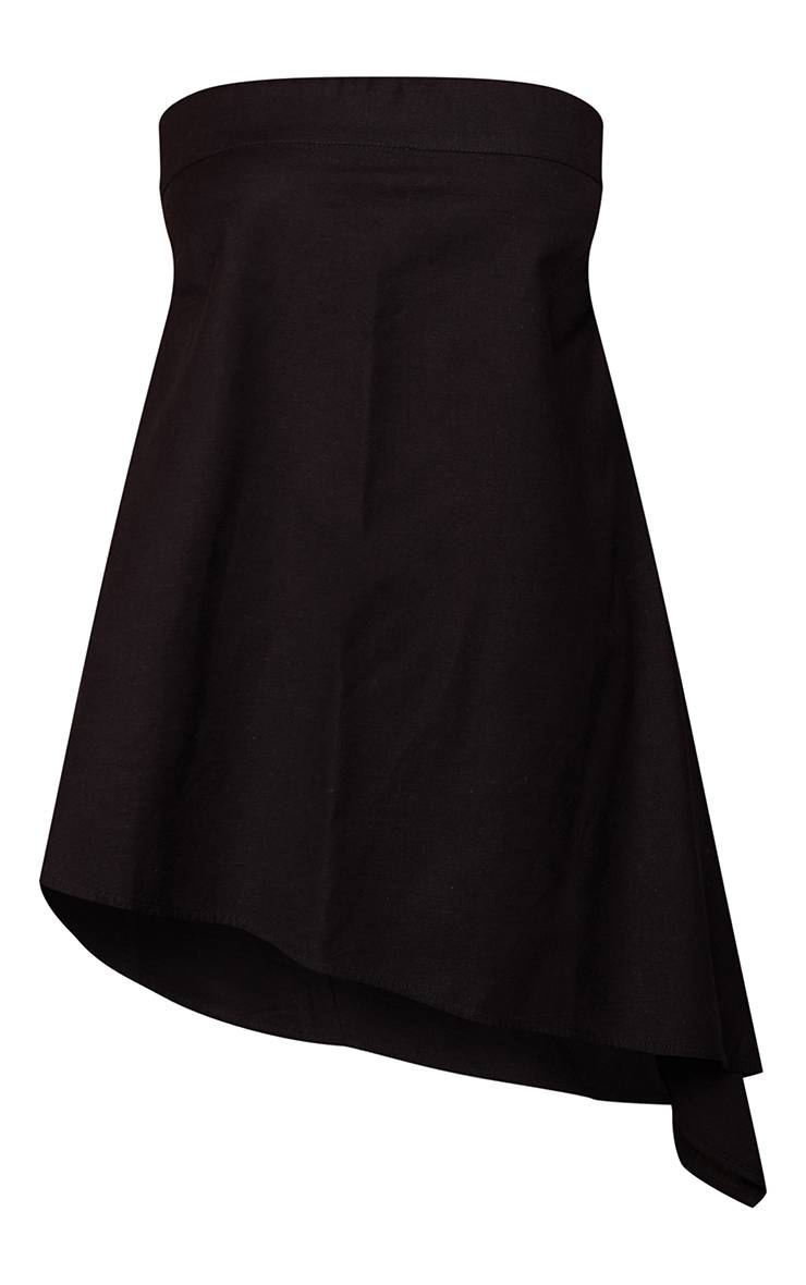 Noir Haut Long Fluide En Lin À Encolure Bandeau Et Ourlet Asymétrique