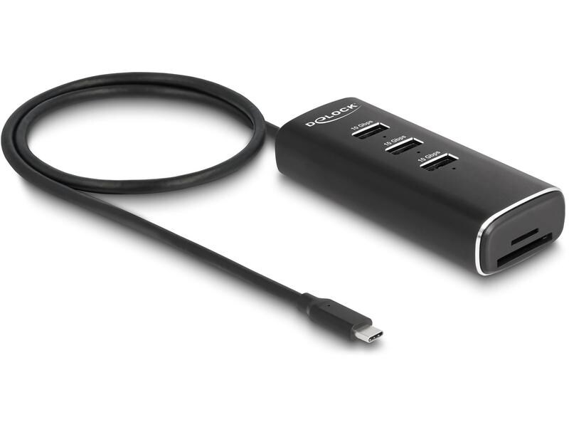Delock USB-Hub 3x USB A/1x USB C 10Gbps und 1x mircoSD/SD Delock USB Hub mit 3x USB-A, 1x USB C Anschluss, 1x microSD und 1x SD Slot