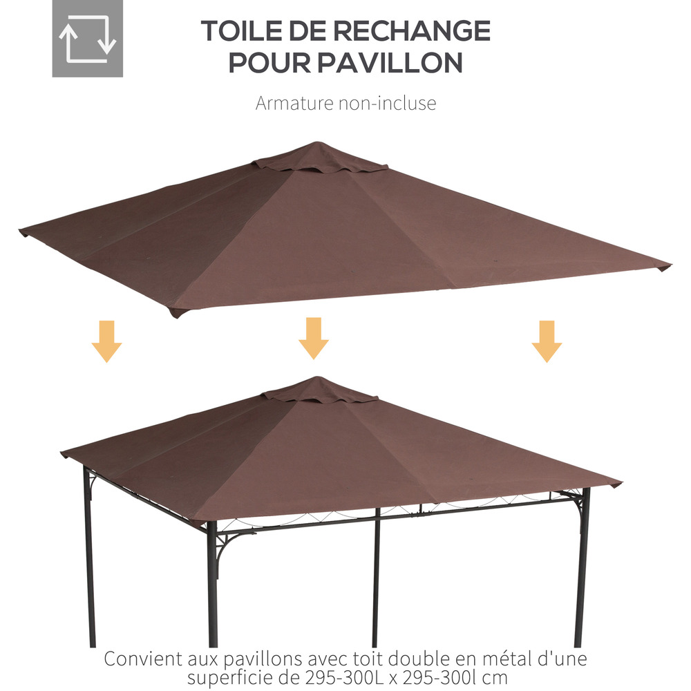 Toile de rechange pour pavillon tonnelle tente 3 x 3 m polyester haute densité 180 g/m² revêtement pa anti-uv chocolat