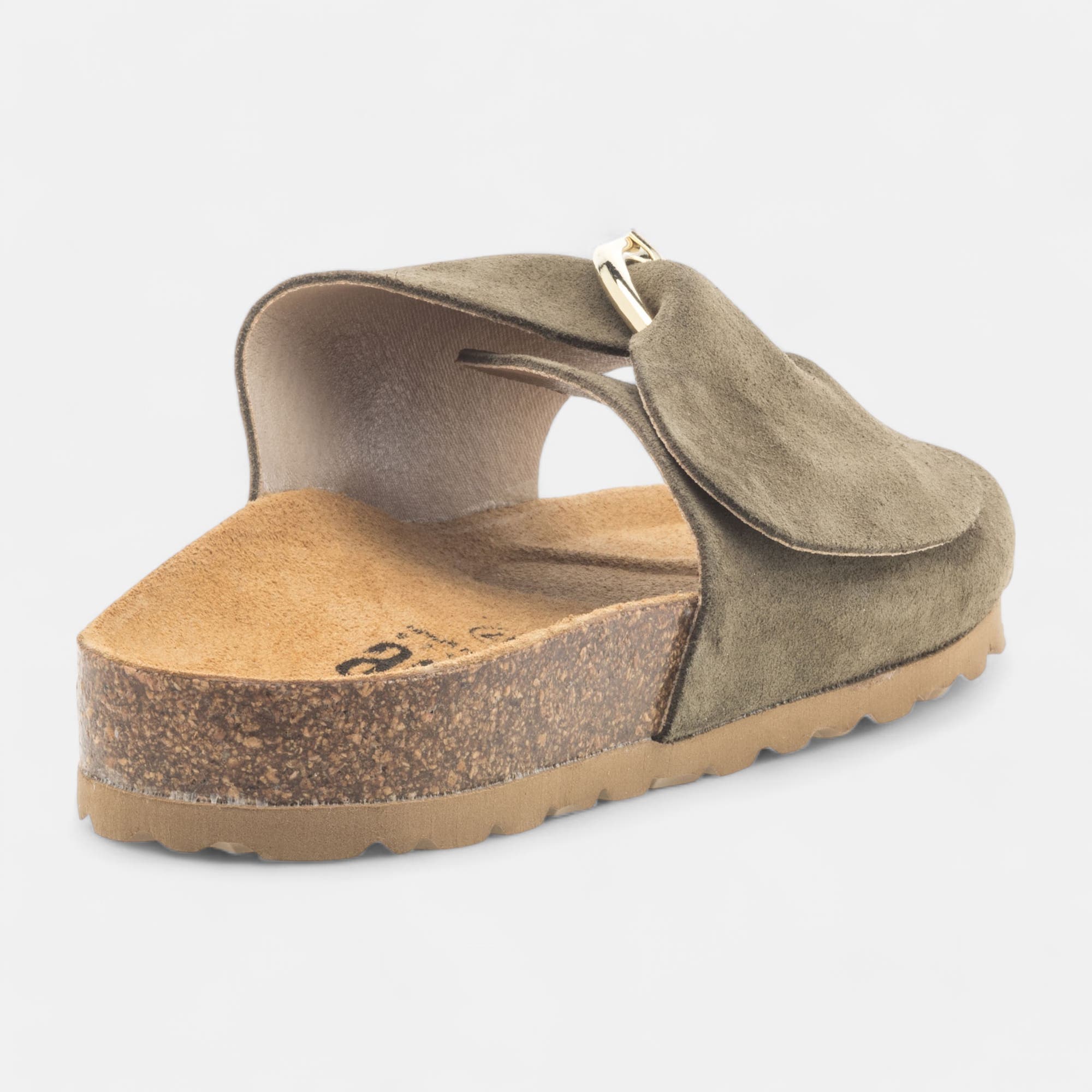 Mules semelle liège Femme en cuir kaki