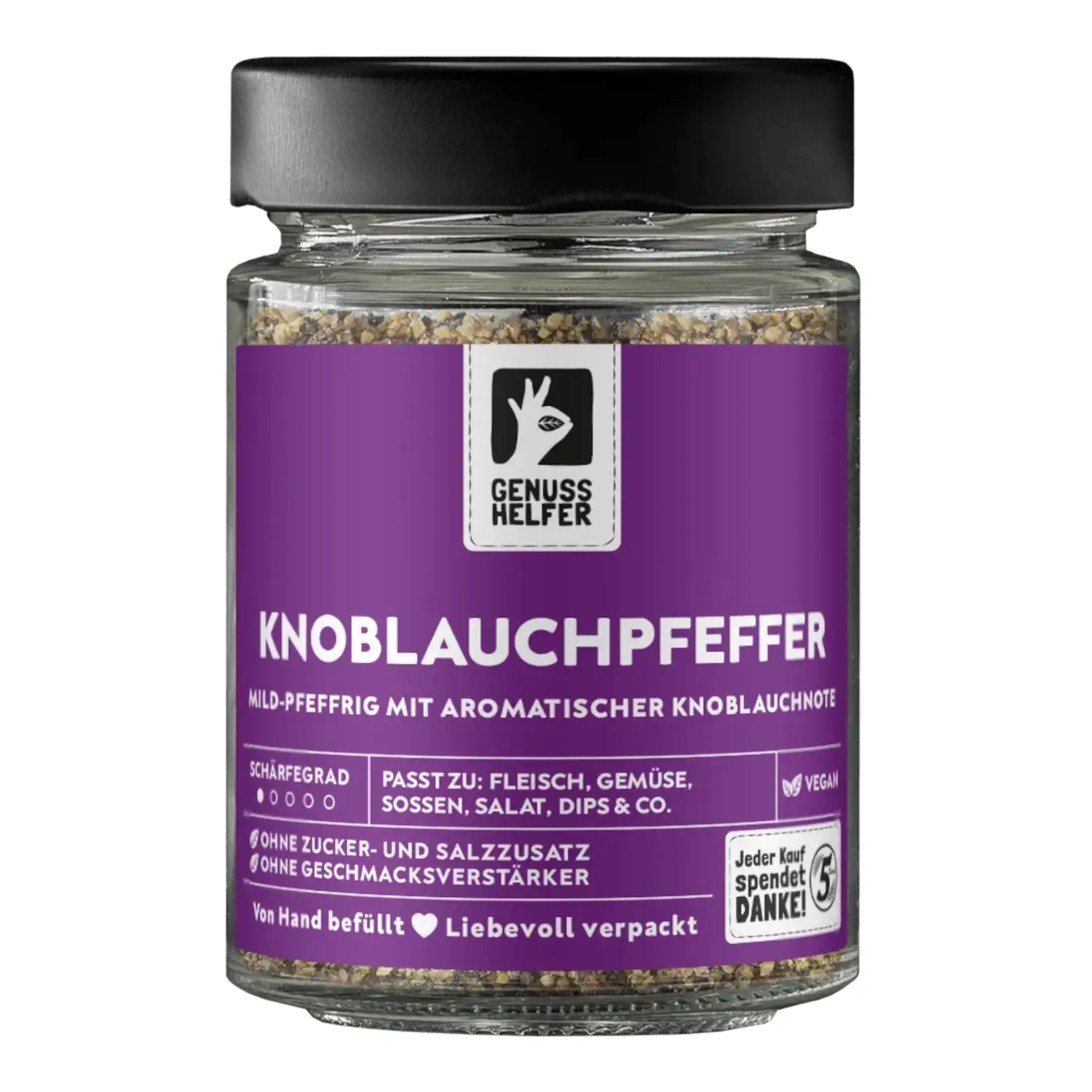 Knoblauchpfeffer, geschrotet, im Glas