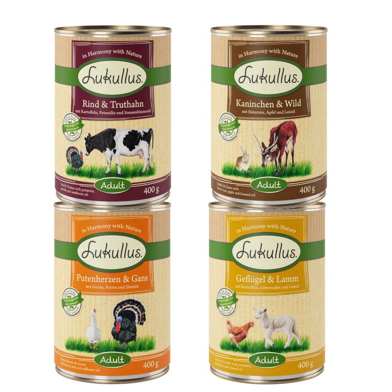 Lot 4 ou 5 saveurs Lukullus Adulte 24 x 400 g