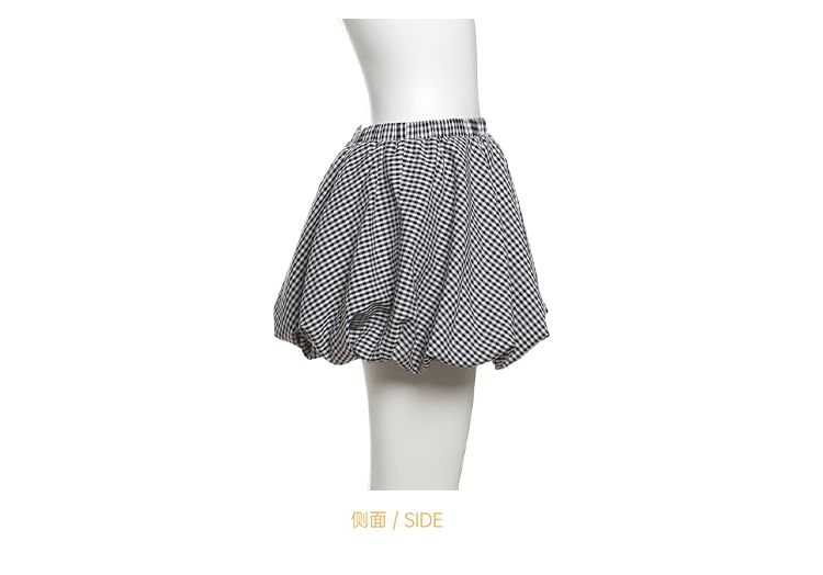 Bababy - Strapless asymmetrische crop top met effen rand / geruite mini A-lijn rok / set