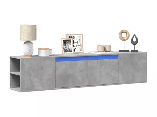 Meuble TV mural avec LED gris béton 180x31x39,5 cm