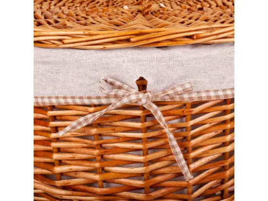 Set de corbeille à linge et deux paniers en osier doublés marrons