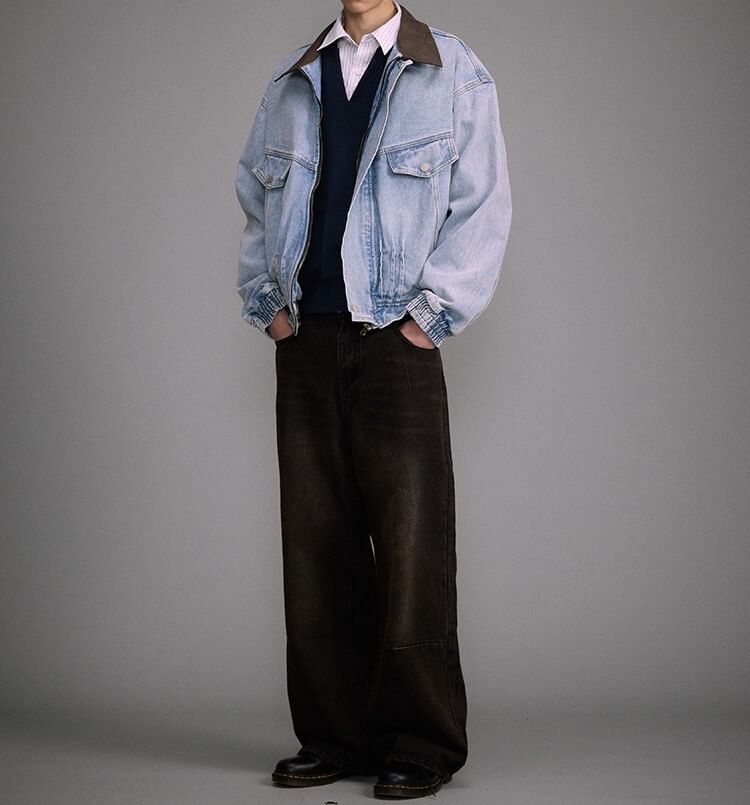Omozando - High Waist Washed Wide Leg Jeans