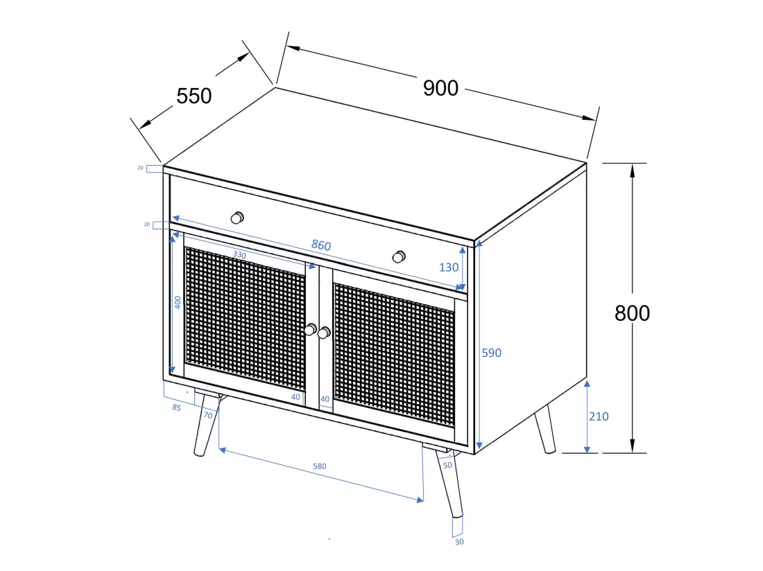 Meuble de salle de bain en teck clair et cannage avec vasque en céramique - 90 cm - MANSULAN