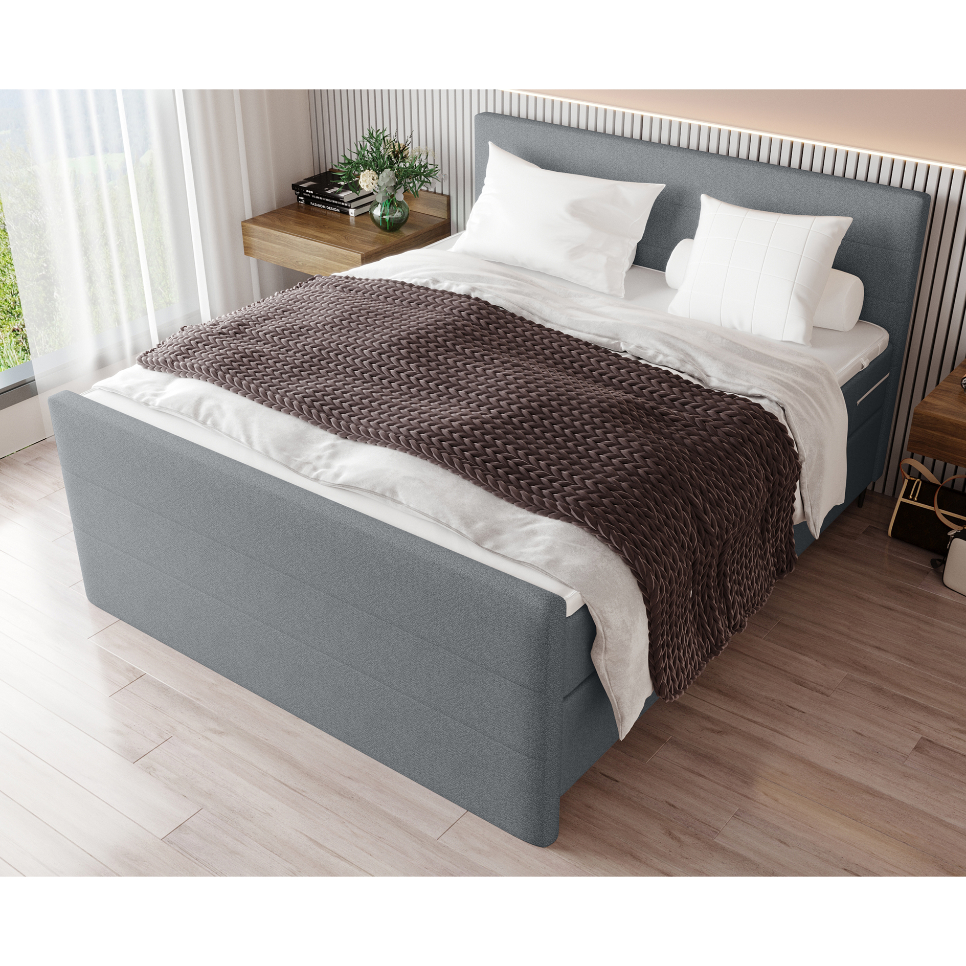 Boxspringbett - dunkelgrau - inklusive Topper - 180x200 cm
