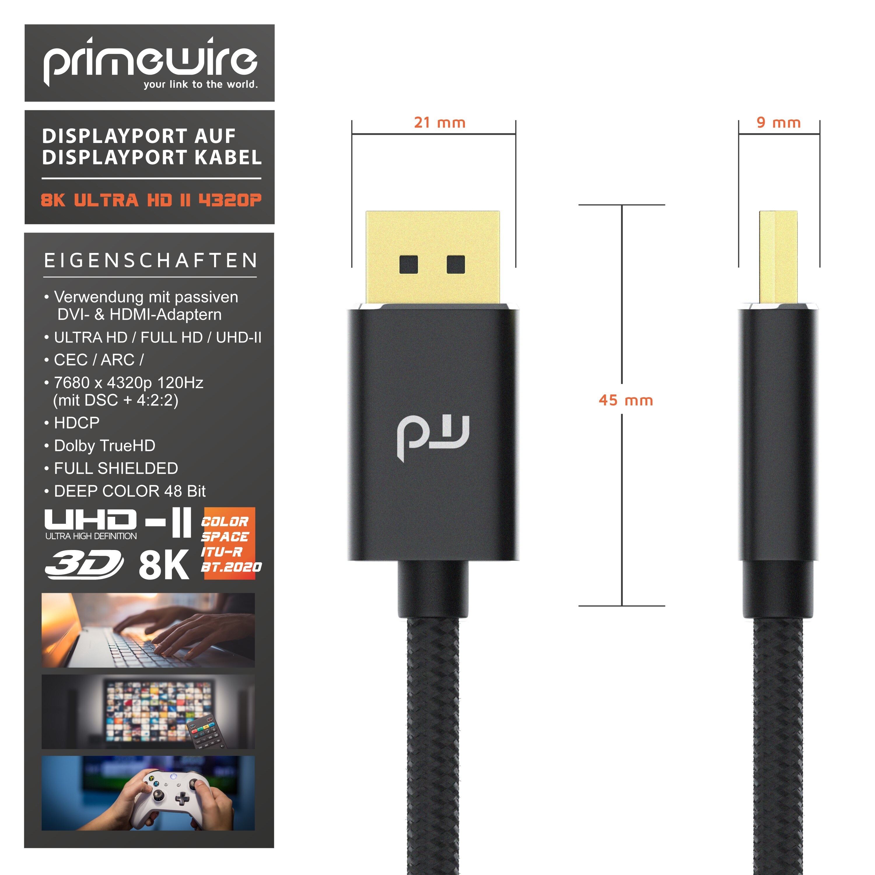 Primewire 8K Premium DisplayPort 1.4 Kabel - DP 1.4 - 7680x4320 @ 60 Hz - 1m