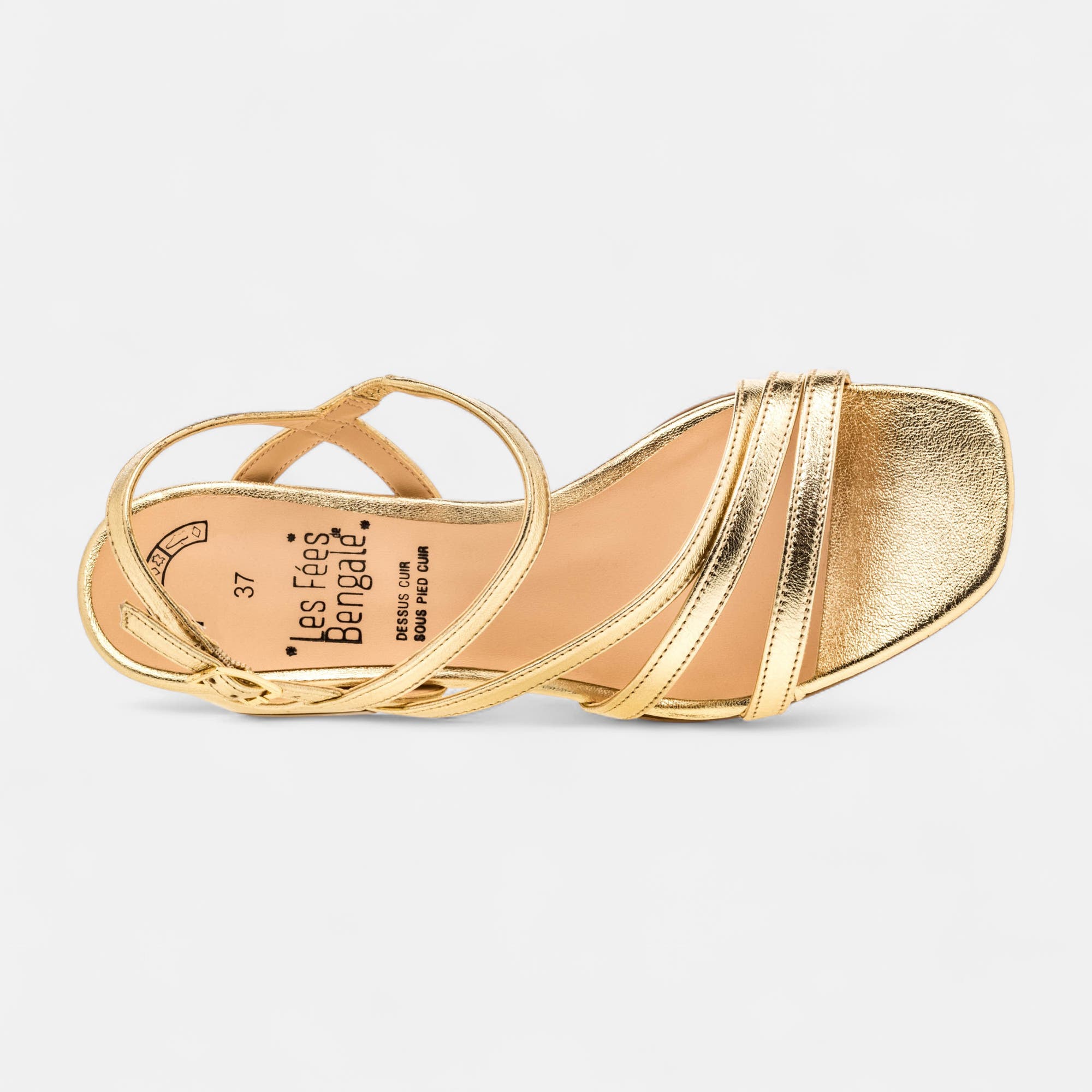 Nu-pieds à talon Femme en cuir or