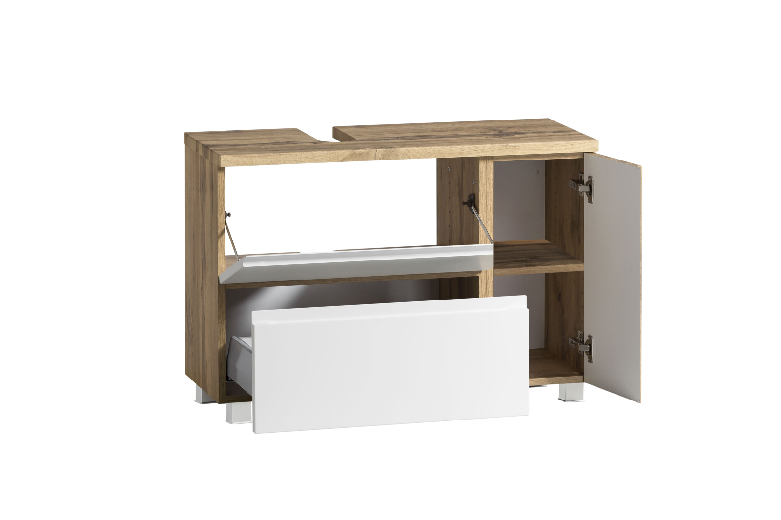 Unterbeckenschrank - Wotaneiche - weiß matt - Tür rechts - 85 cm