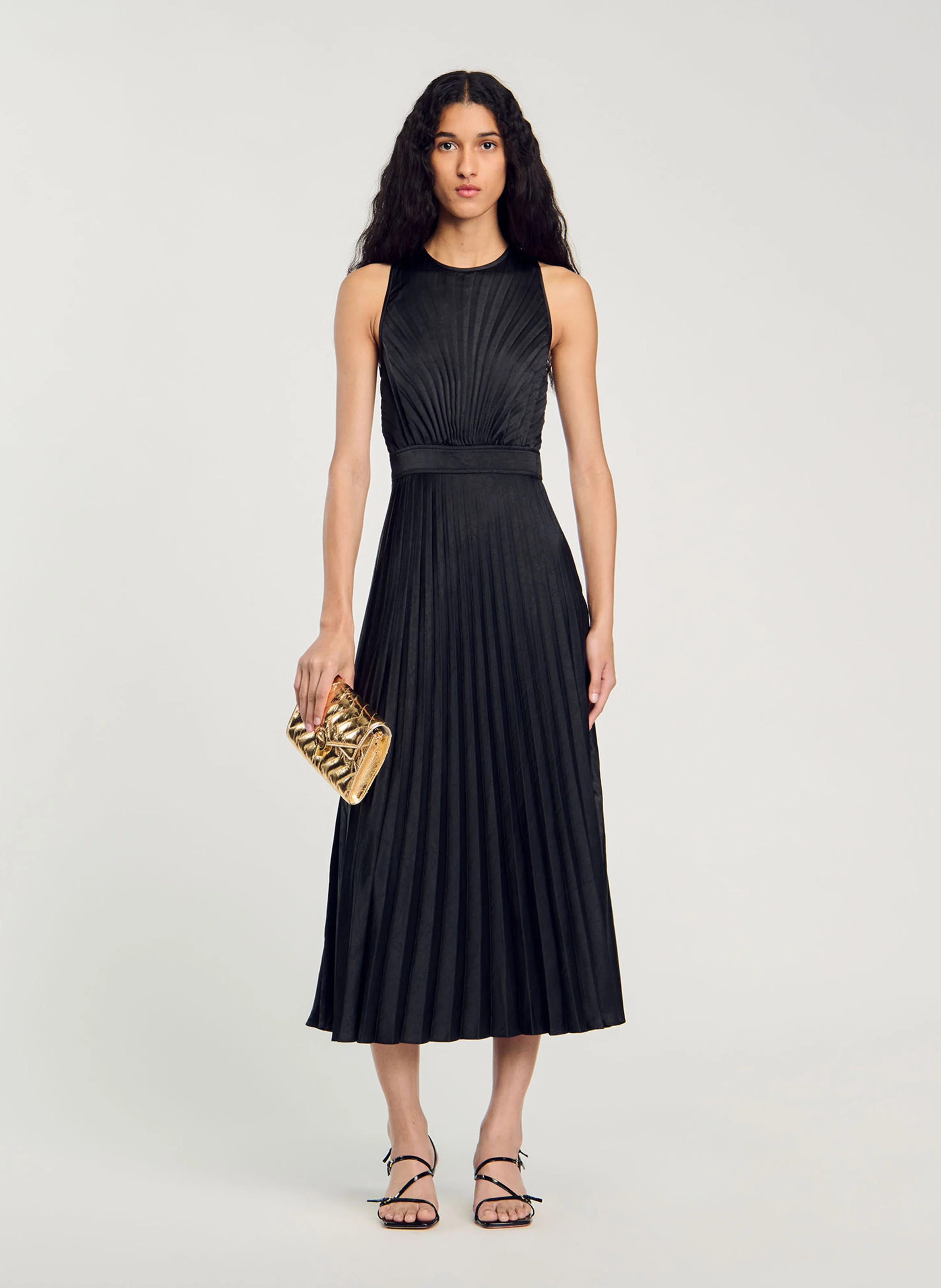 Robe midi plissée | Noir