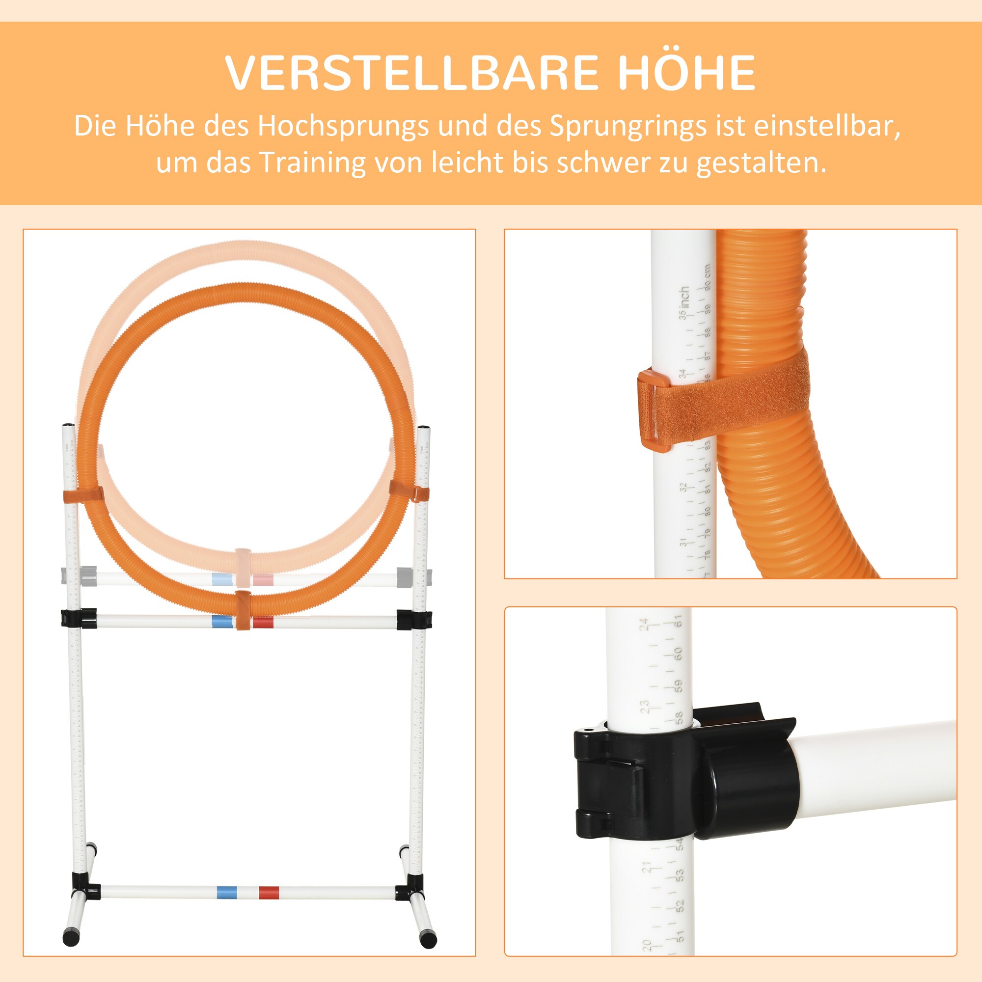 PawHut Hundetrainingsset mit Springring orange, weiß 74,5 x 66 x 91 cm (BxTxH)