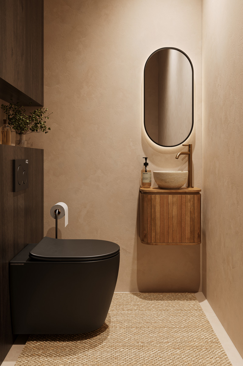Livli Estrela toiletmeubel rechts met ribbelfront 40cm mangohout zonder waskom