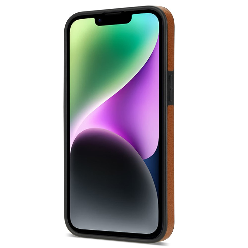 iPhone 14 Hybrid Leder Hardcase Hülle mit Kartenfächer mit Aufsteller (RFID Schutz) - Braun