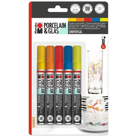 Marabu Porcelain & Glas Painter, Summer 5er Sortierung, Universalspitze 1 2 mm