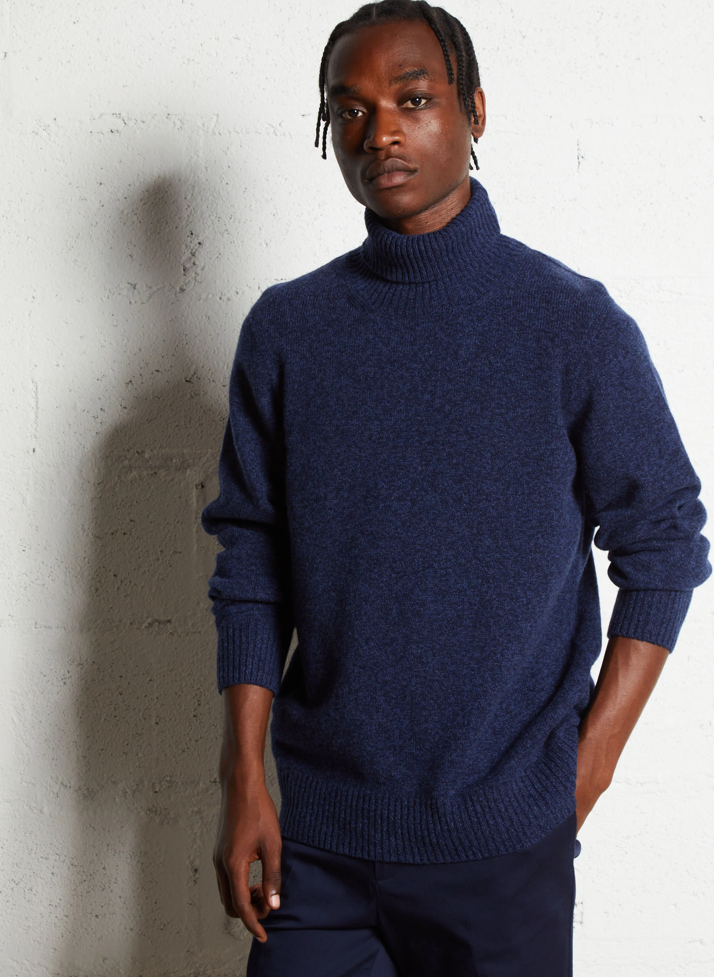 Pull col roulé droit en laine | Bleu