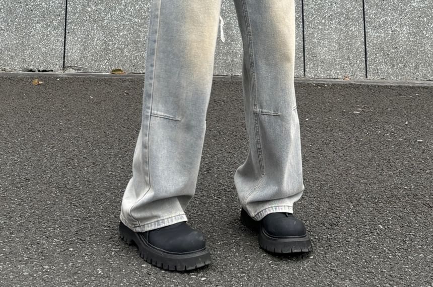 AXEN - Mid Rise Washed Straight Leg Jeans