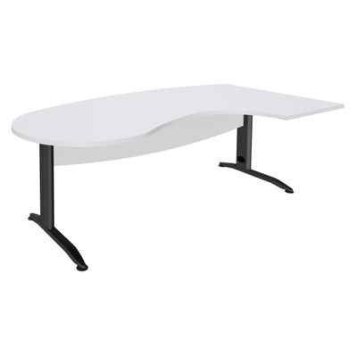 Bureau compact manager retour à droite IDRA - 200 cm - Pied anthracite - Blanc perle (Pieds de renfort obligatoire à rajouter - non inclus)