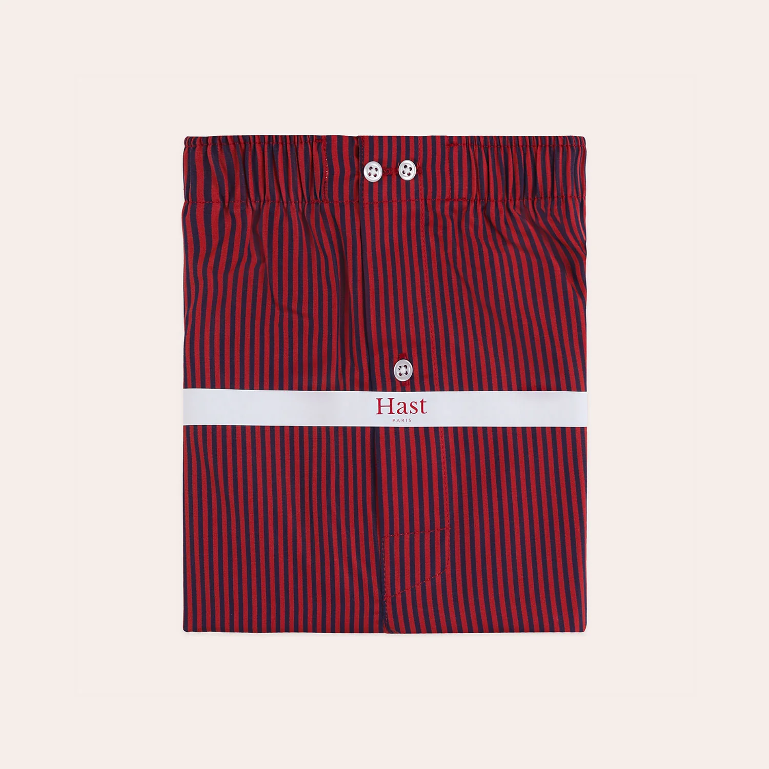 Upcycled boxer shorts with navy and red stripes