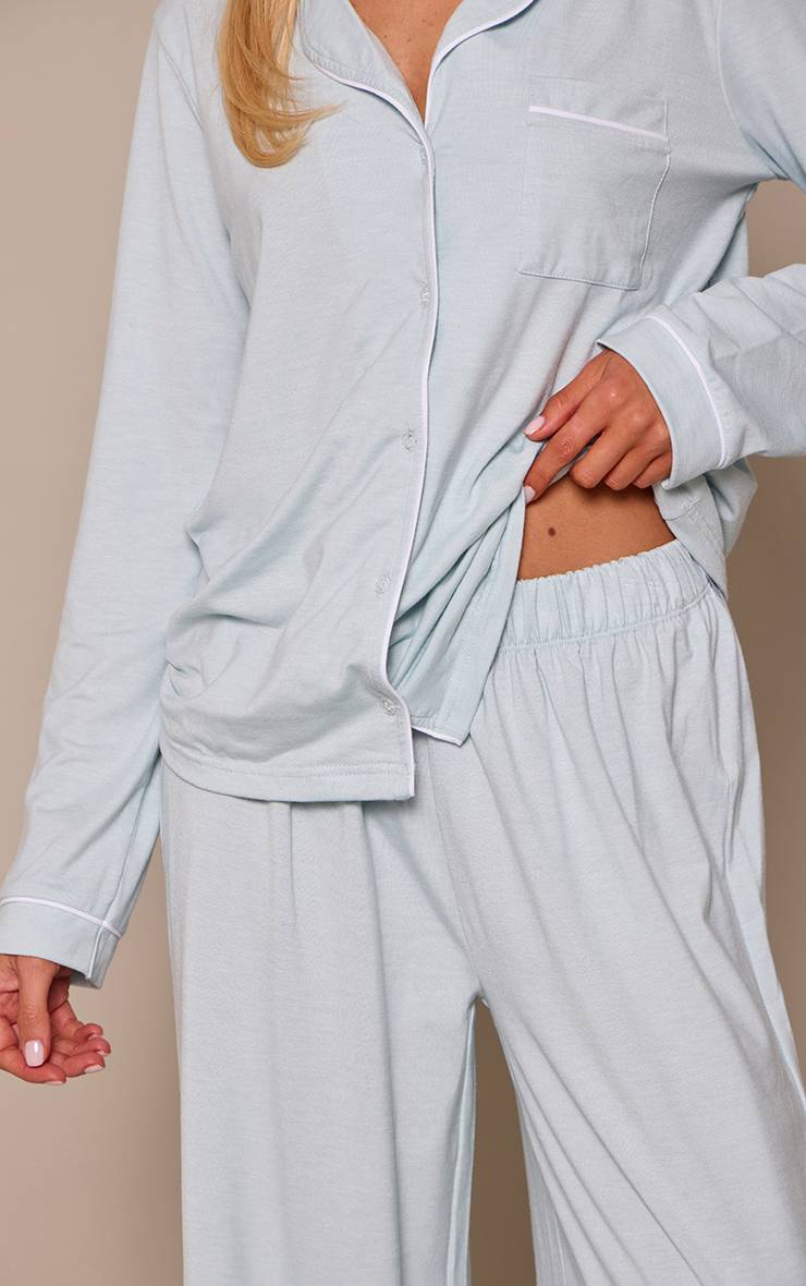 Bleu Layette Ensemble Pyjama Haut Manches Longues Et Pantalon En Jersey Doux Avec Passepoil