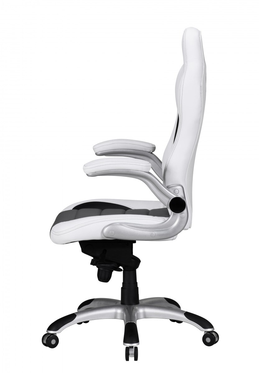 KADIMA DESIGN Chefsessel BISATZIO, ergonomisch, Kopfstütze, klappbare Armlehnen, bis 120 kg, Schwarz/Grau