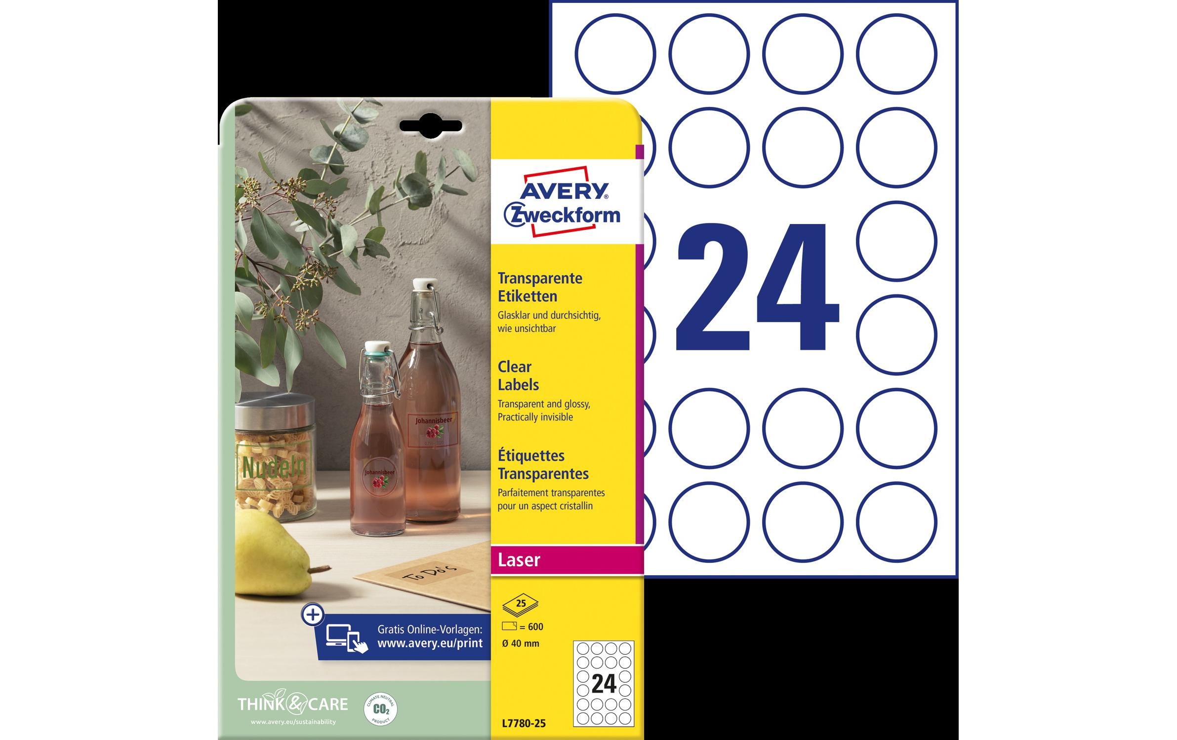 Runde Etiketten Ø 40 mm, 25 BlattTransparente Etiketten