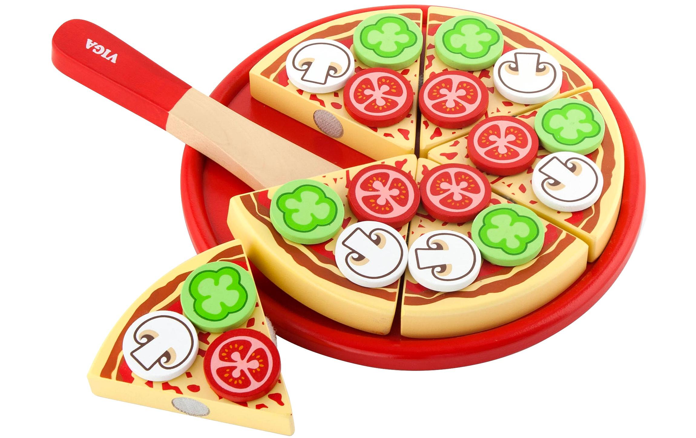 Spiel-Lebensmittel Spielpizza aus HolzHolzpizza mit 3 verschiedenen Belägen