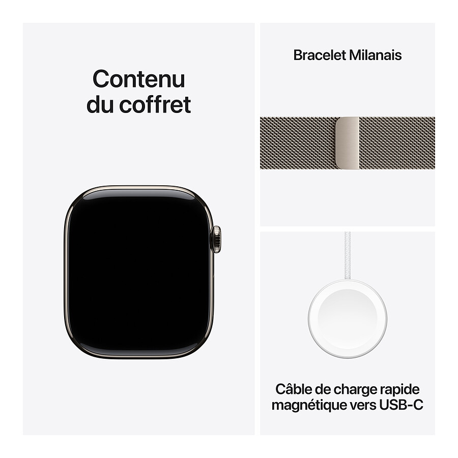 Apple Watch Series 10 GPS + Cellular - Titane Naturel - Bracelet Milanais M/L - 46 mm