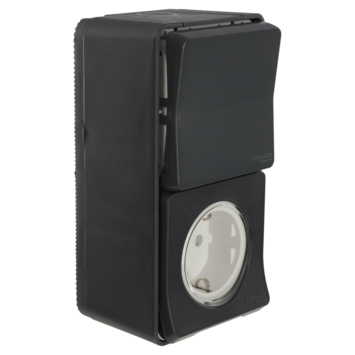 Schneider Electric Mureva Styl combinatie wandcontactdoos/wisselschakelaar IP55 antraciet