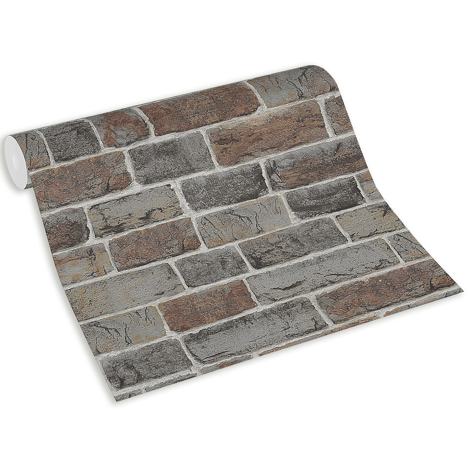 Papiertapete - Ziegelsteinmauer - taupe - 10 Meter