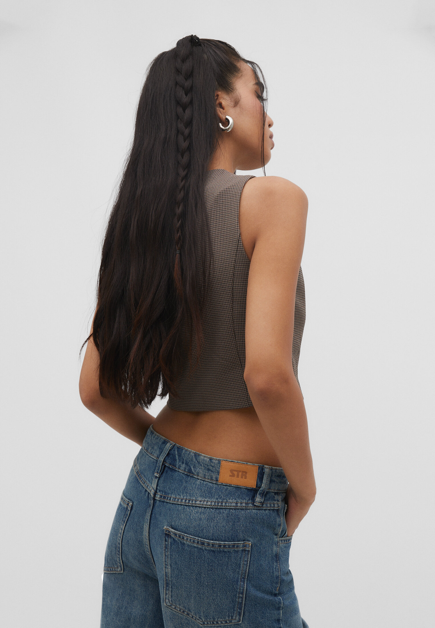 Colete de botões com estampa pied-de-poule