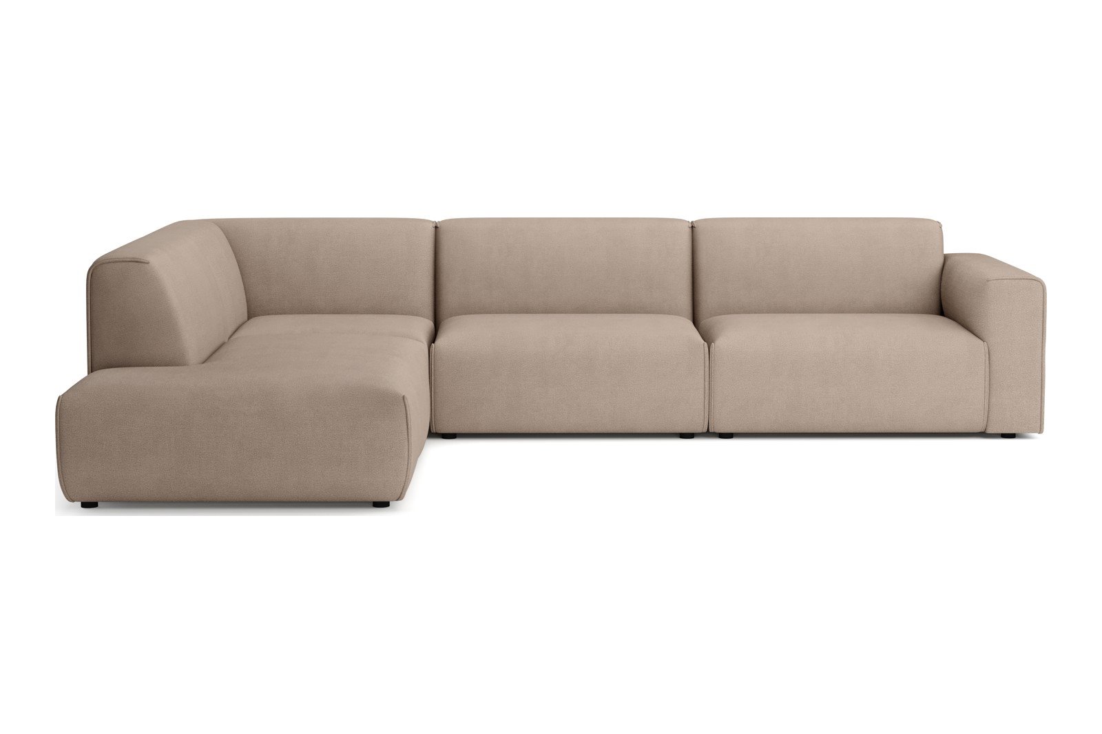 Monaco Lux 3-seter med åpen ende venstre Tekstil Brego 34 Light Brown med sorte ben. Lux komfort.