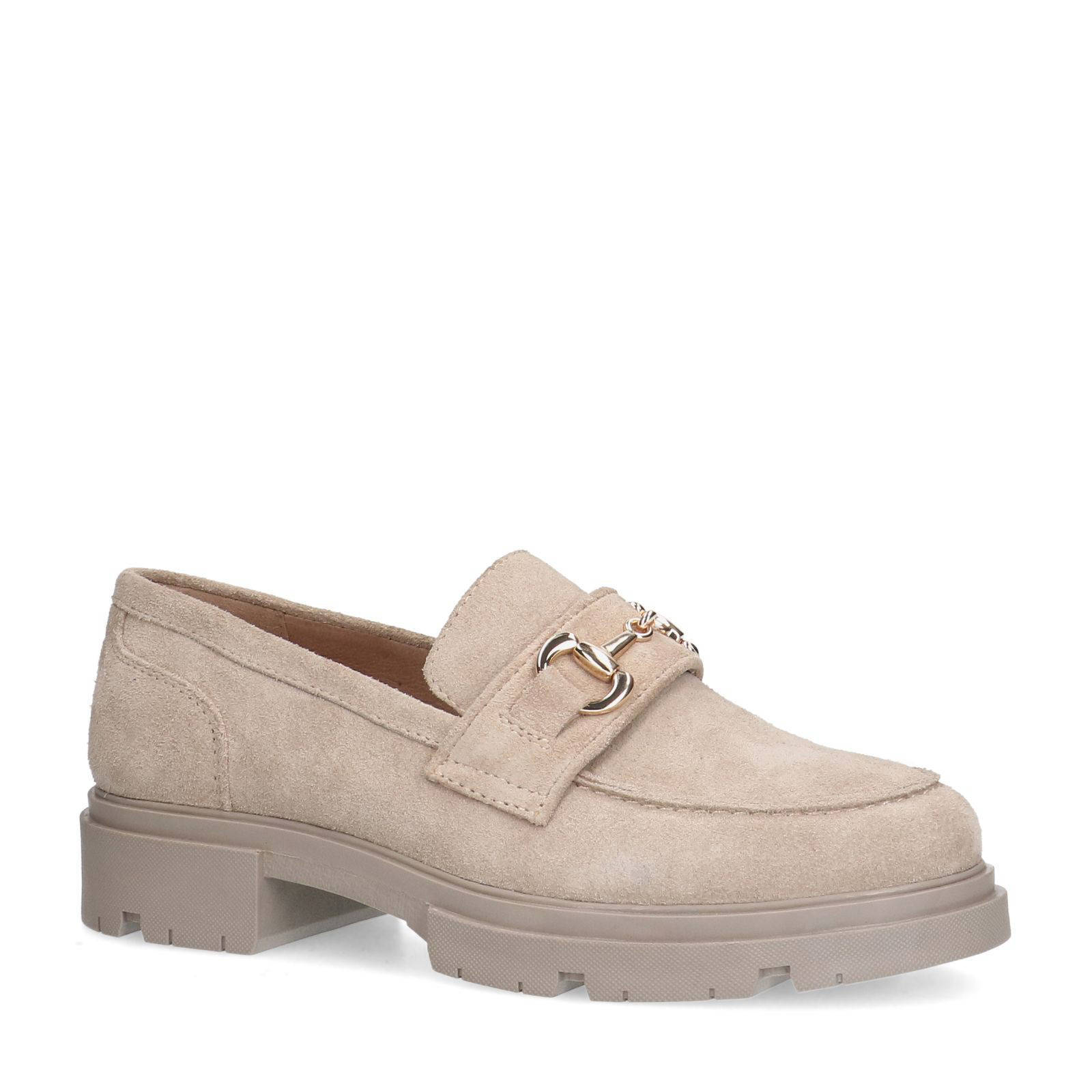 Manfield suède loafers met gesp beige