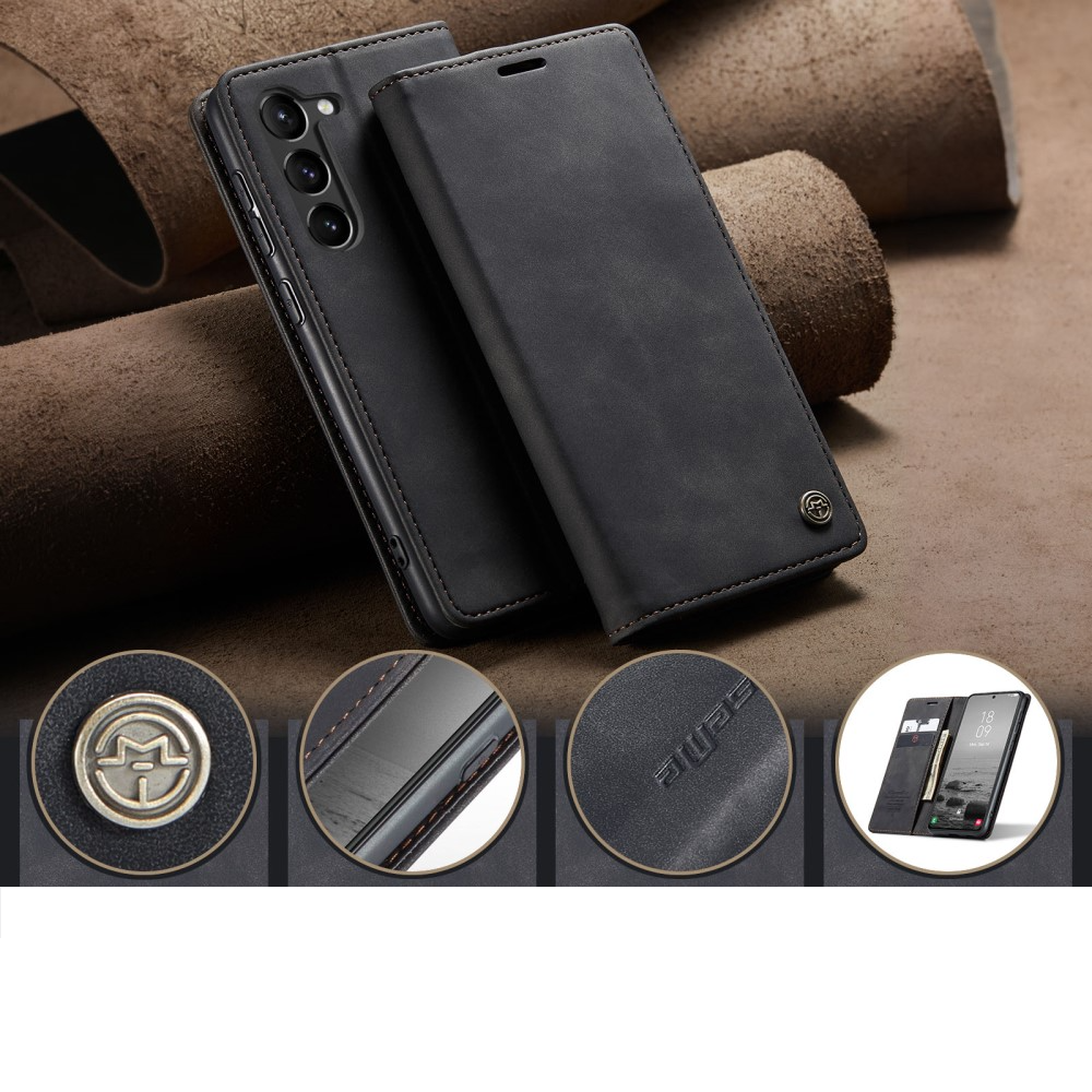 Samsung Galaxy S23 5G Leder Tasche Flip Wallet Etui mit Kartenfächern - Schwarz