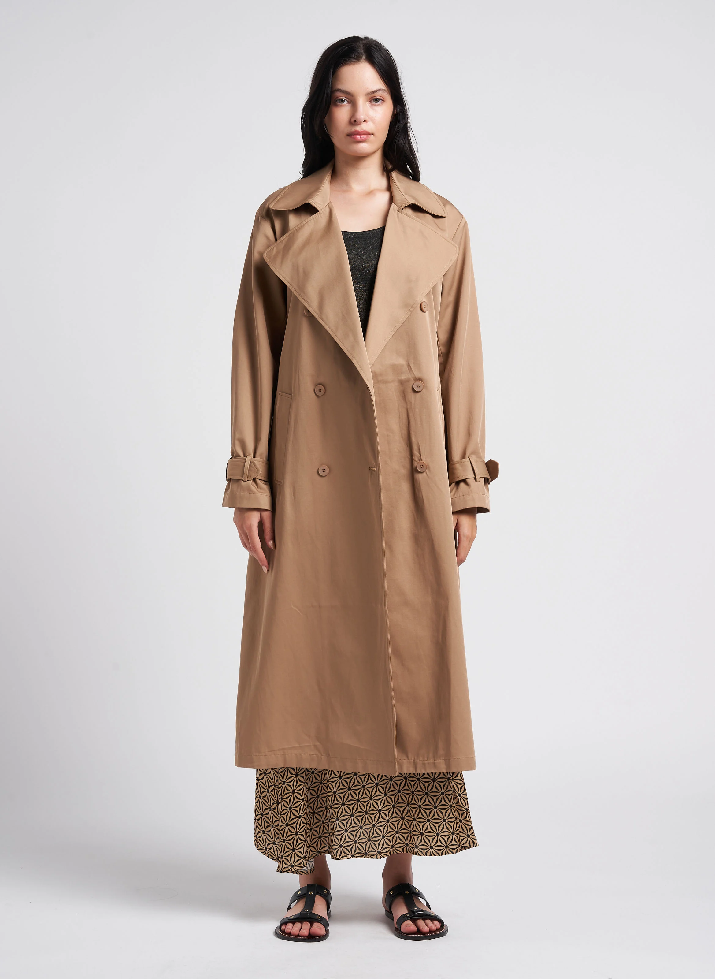 FARAGO - Trench-coat droit en coton mélangé | Beige