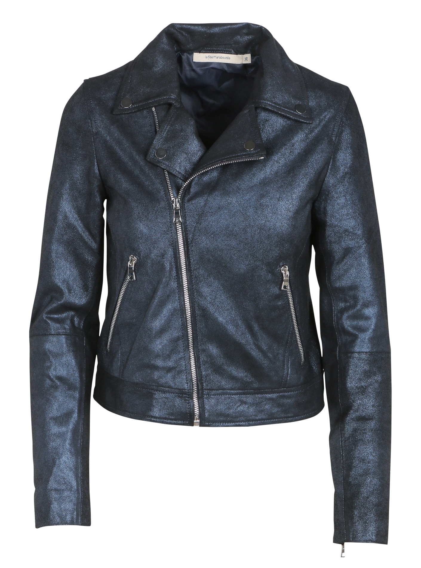 Veste en cuir col tailleur | Bleu