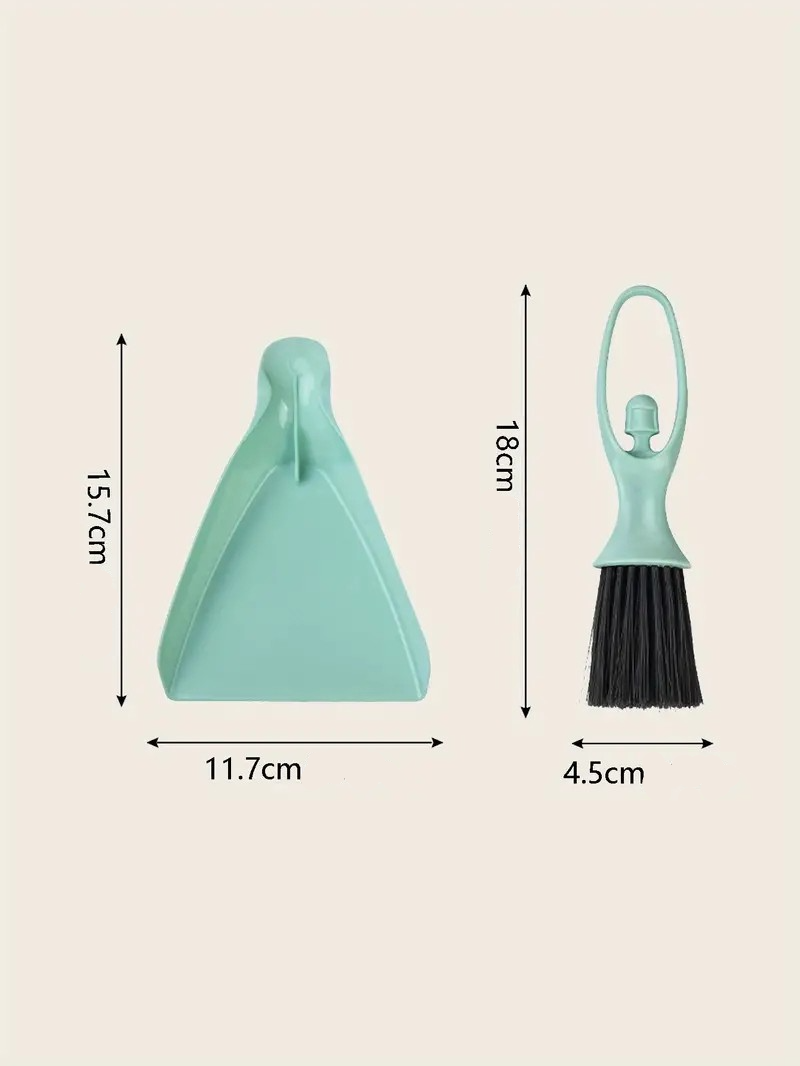 (2-tlg. Set) Mini Besen mit Kehrschaufel Haushalt Handfeger Desktop Reinigungs Hilfe - Türkis