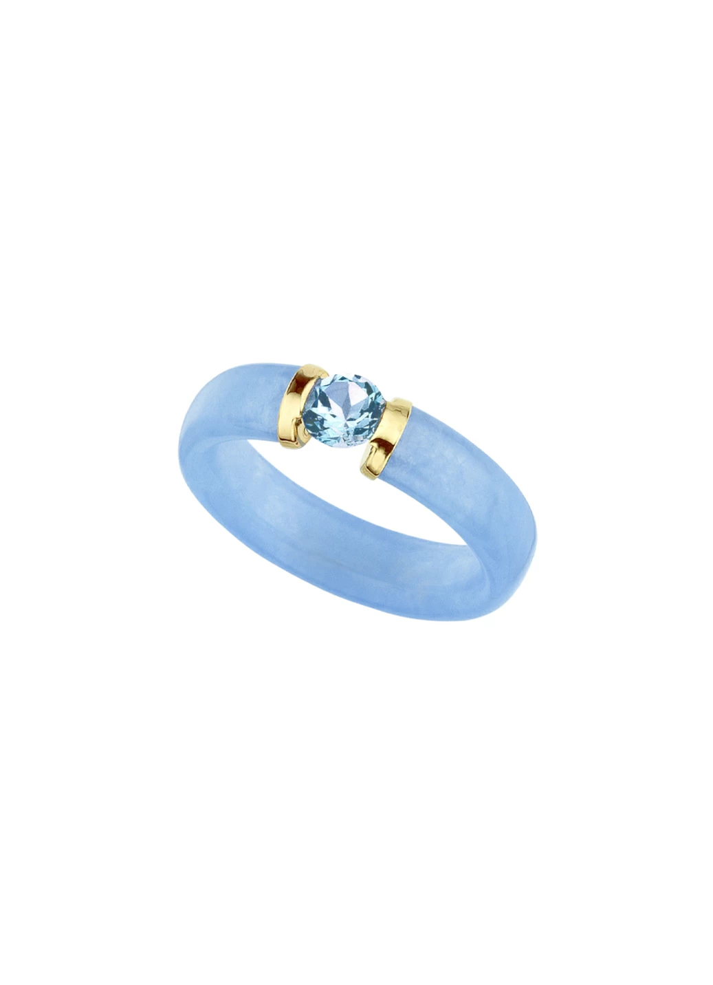 Damenring aus blauer Jade und Blautopas
