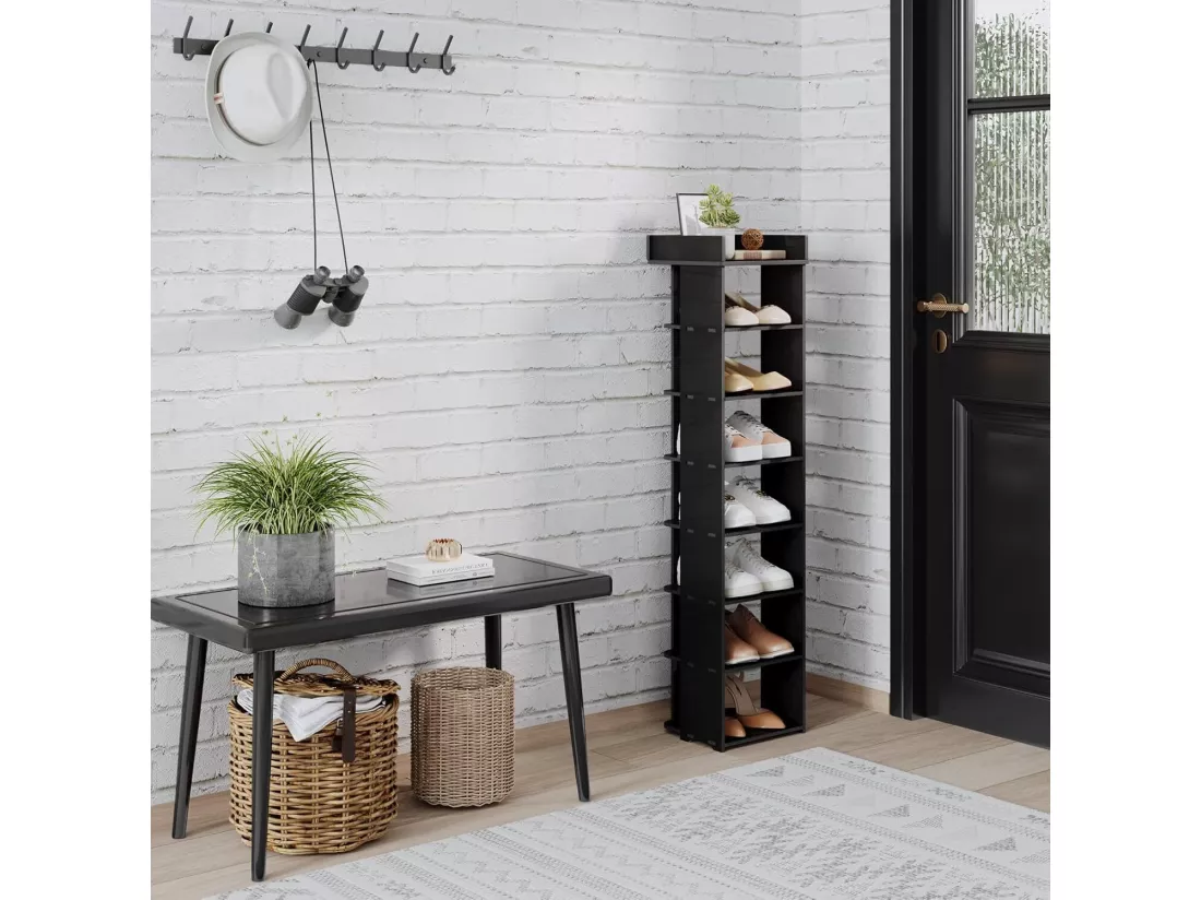 Meuble à chaussures PVC 8 Niveaux,Armoire à Chaussures avec étagère réglable pour Entrée,Salon,Chambre - 26x25x111cm - Noir