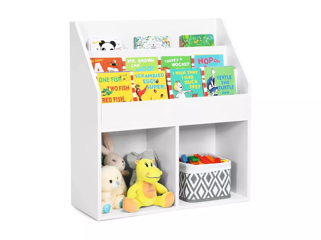 Bibliothèque enfants en bois avec 3 compartiments & 2 cubes ouverts,70 x 30 x 80cm