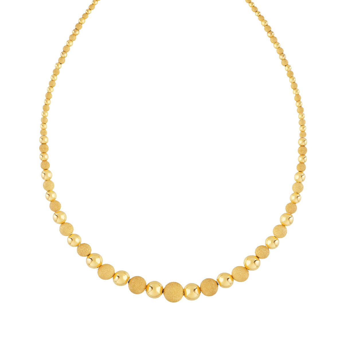 Collier en chute or 750 jaune boules polies et granitées 45 cm