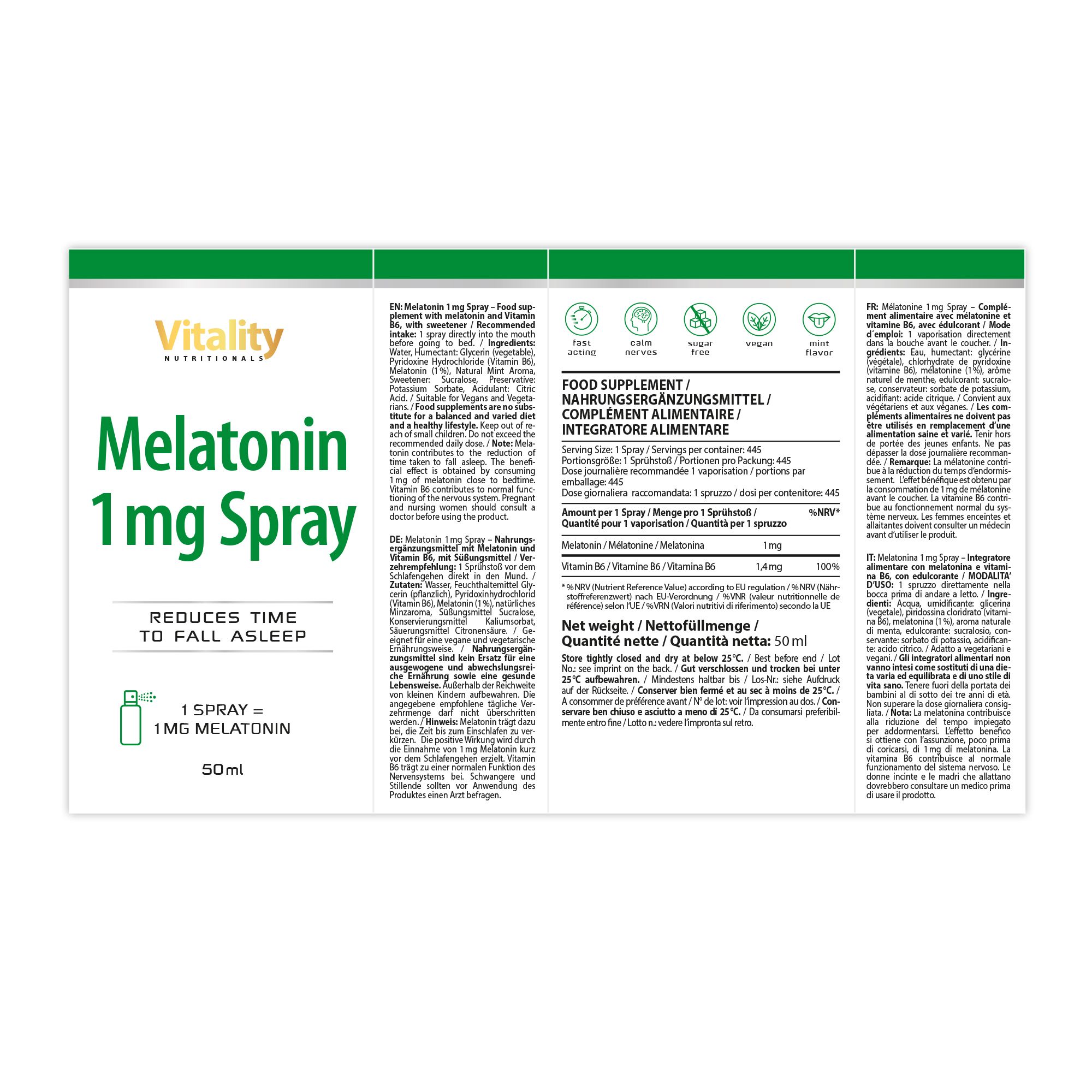 Vitality Melatonin 1 mg Spray