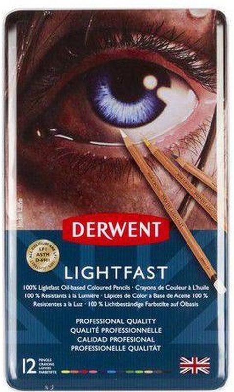 Derwent - Lightfast Kleurpotloden - Set van 12 - Rijke Kleuren - Oliegebaseerd