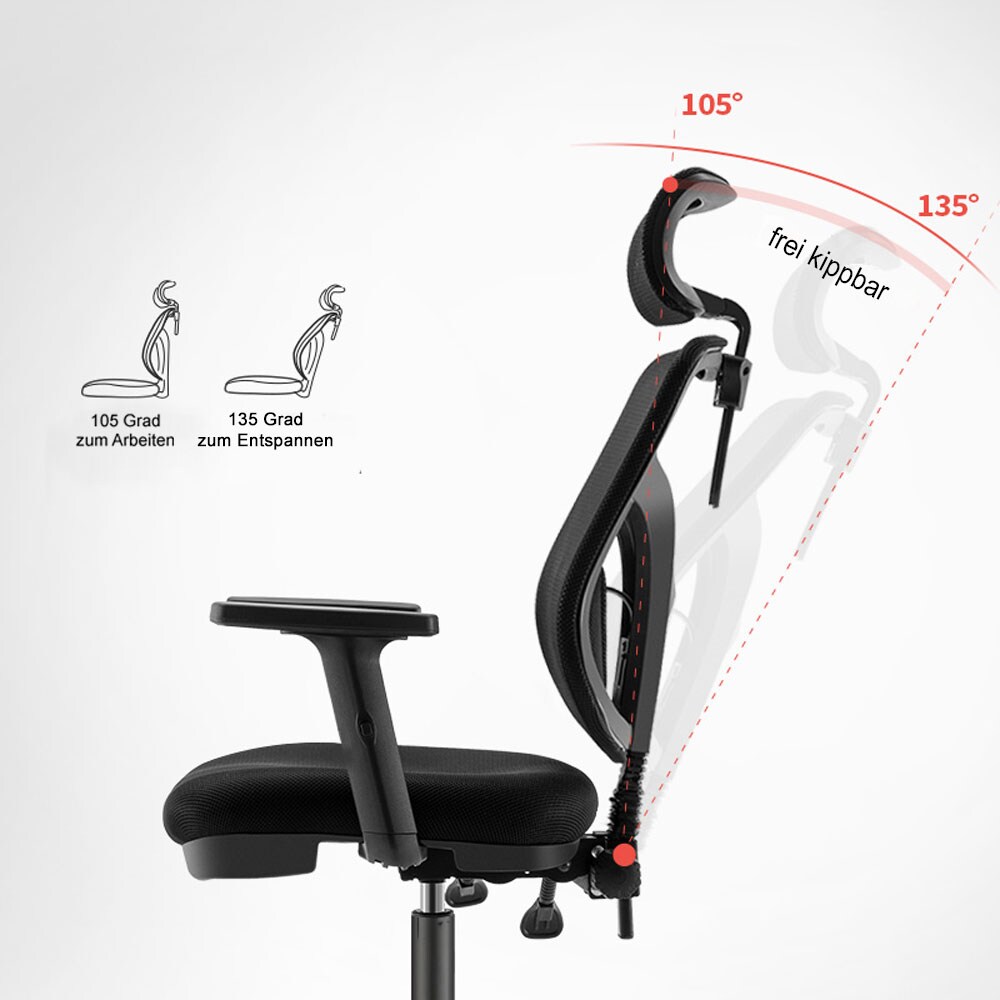 Bürostuhl MCW-J92, Schreibtischstuhl, ergonomisch, verstellbare Lordosenstütze und Armlehne ~ schwarz