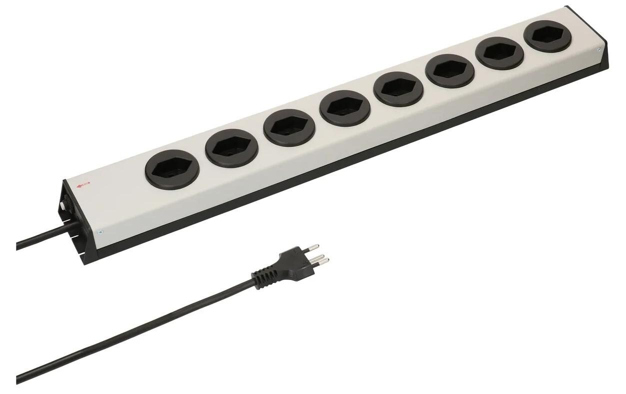Steckdosenleiste Power Line 8x T13Silberne Mehrfachsteckdose mit 1.5 m langem Kabel