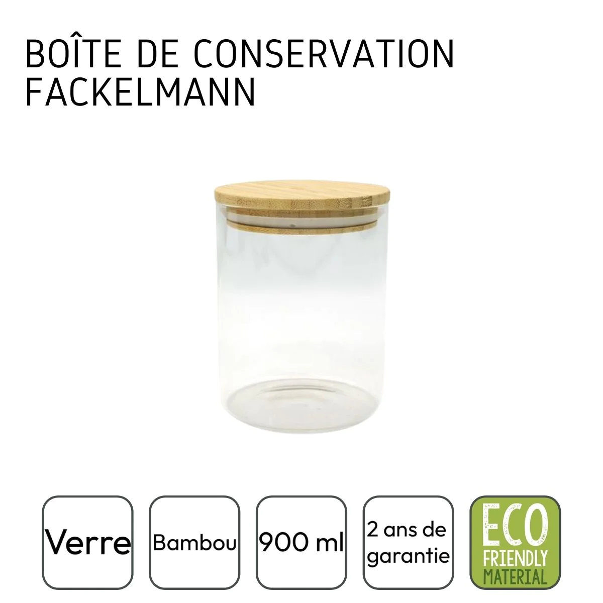 Boîte de conservation en verre 0,9L avec couvercle en Bambou Eco Frien