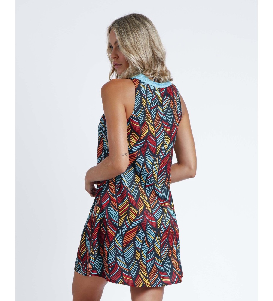 Vestido Admas sem mangas com penas étnicas multicoloridas